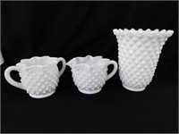 Milk glass hobnail creamer & sugar - Imperial