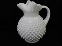 Fenton milk glass hobnail pitcher, 9 1/2" tall