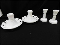 Milk glass ivy candle holders and a small pair of