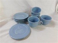 Fiesta Post '86 periwinkle: four cups & saucers -