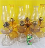 6 Antique Gold & Clear Glass Oil Lamps