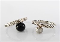 Sterling Silver Yurman Diamond, Onyx Ball Rings