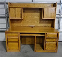 Oak computer desk with hutch top