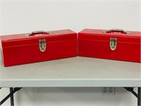 3 red tool boxes of Erector Kit accessories