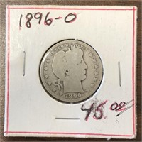 US Coins 1896-O Barber Quarter New Orleans CV $45