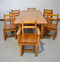 Pine Harvest Table & 8 Pine Chairs (2 Arm)