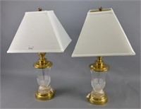 Pair of Glass and Brass Table Lamps