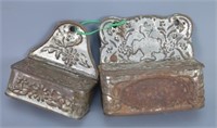 Two Embossed Tin Match Holders