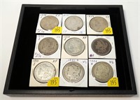 9- Morgan Silver dollars: 1878-S, 2-1879, 1879-S,