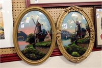 (2) Painted Glass Scenes: