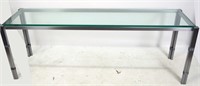 CONTEMPORARY BRUSHED STEEL & GLASS CONSOLE TABLE