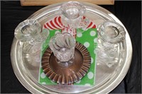 Tray with candle holders, misc