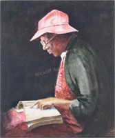 Cynthia Eckstrom 13.5x11 WC Portrait, Woman Readin
