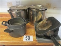 4 Each Stainless Steel Pots (2 with Lids, Skillet