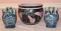 3 Unmatched Asian Influence Planters - Pair, 9" /