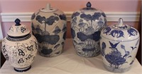 4 Unmatched Blue & White Ceramic Asian Influence