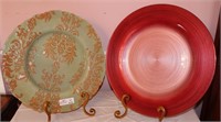 2 Unmatched Art Glass Round Platters, 17 3/4"D,