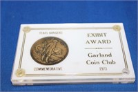 1973 EXIBIT AWARD GARLAND COIN CLUB