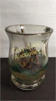Heavy glass vase with decorated landscape