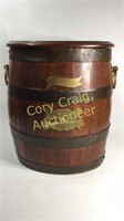 Dark stained mixed wood barrel,