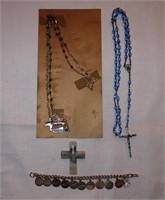 2 Rosary necklaces, 1 goldtone 10  commandment