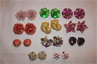 50's, 60's earrings: 11 pair - beaded, plastic,