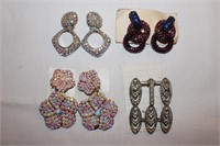 3 sets of sparkly clip on earrings, 1 silver tone