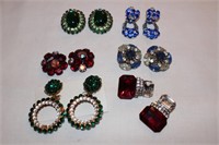 6 sets of colored stone clip on earrings (some