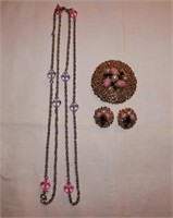 Sarah Coventry set - gold tone with pink, pearl,