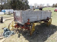 Steel wheeled wooden wagon
