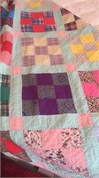 Colorful square pattern quilt pink backing