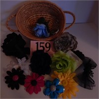 BASKET OF FLORAL PINS/HAIR CLIPS