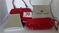 VINTAGE RED HANDBAG WITH OTHER RED AND SILVER
