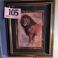 FRAMED AND MATTED LION PRINT 17X14