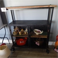INDUSTRIAL STYLE METAL SHELF UNIT WITH WOODEN TOP