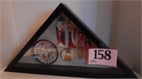 SHADOWBOX TRIANGLE FRAME WITH ASIAN COLLECTIBLES