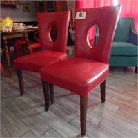 PAIR OF MODERN STYLE RED DINING CHAIRS BONDED