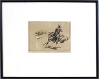 Edward Borein etching - "Roped Steer"