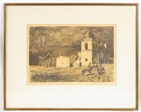 Edward Borein etching "  Mission Carmel"