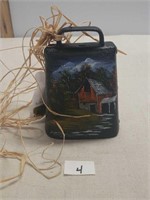 Hand painted antique cow bell, signed