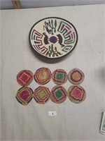 Hand woven bowl and coasters, Mexico