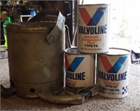 3 Vintage Valvoline Oil Cans w/ Spout & Bucket