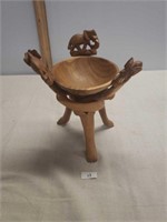 Hand carved wooden pedestal bowl