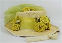 Vintage Ladies Straw Hat with Flowers & Tulle