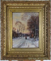 Unclearly Signed Antique 19.5x14.5 O/B Snowy Villa