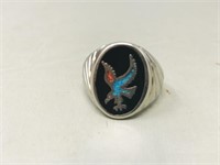 silver eagle design ring