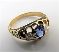 18K Yellow Gold Sapphire, Diamond Ring