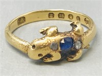 gold gecko ring with blue stone