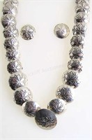 Sterling Stamped Bead Necklace, Earrings