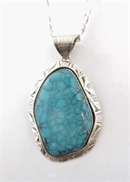 Bruce Wood Sterling, Turquoise Pendant and Chain
